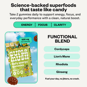Gummies SuperMush Énergie Quotidienne Lion's Mane et Cordyceps, détail des ingrédients