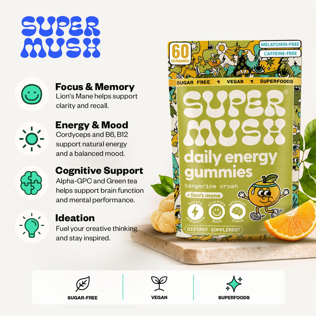 Gummies SuperMush Énergie Quotidienne Lion's Mane et Cordyceps, dosage recommandé