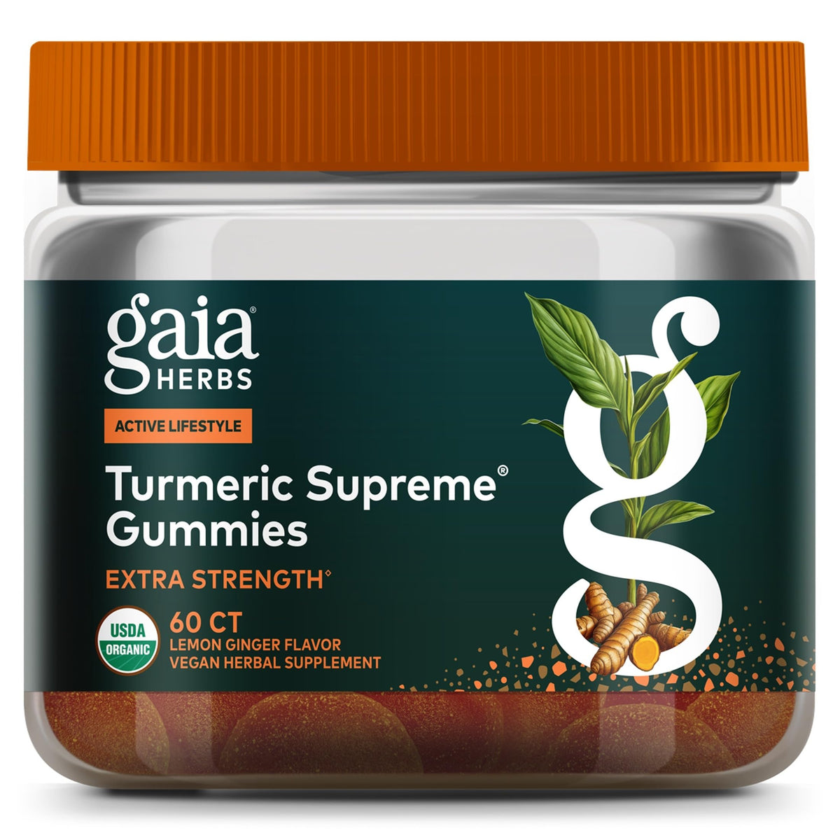 Gummies Suprêmes de Curcuma Extra Fort Gaia Herbs, 60 gummies, vue de face
