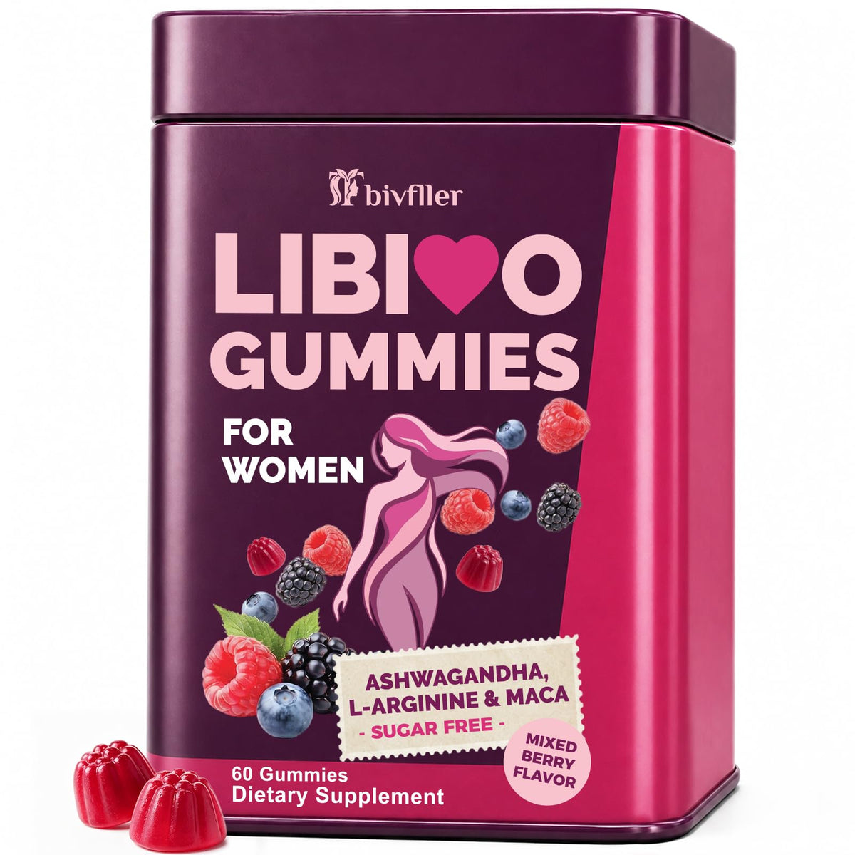 Gummies Tbivfller avec racine de Maca et Ashwagandha, vue de face