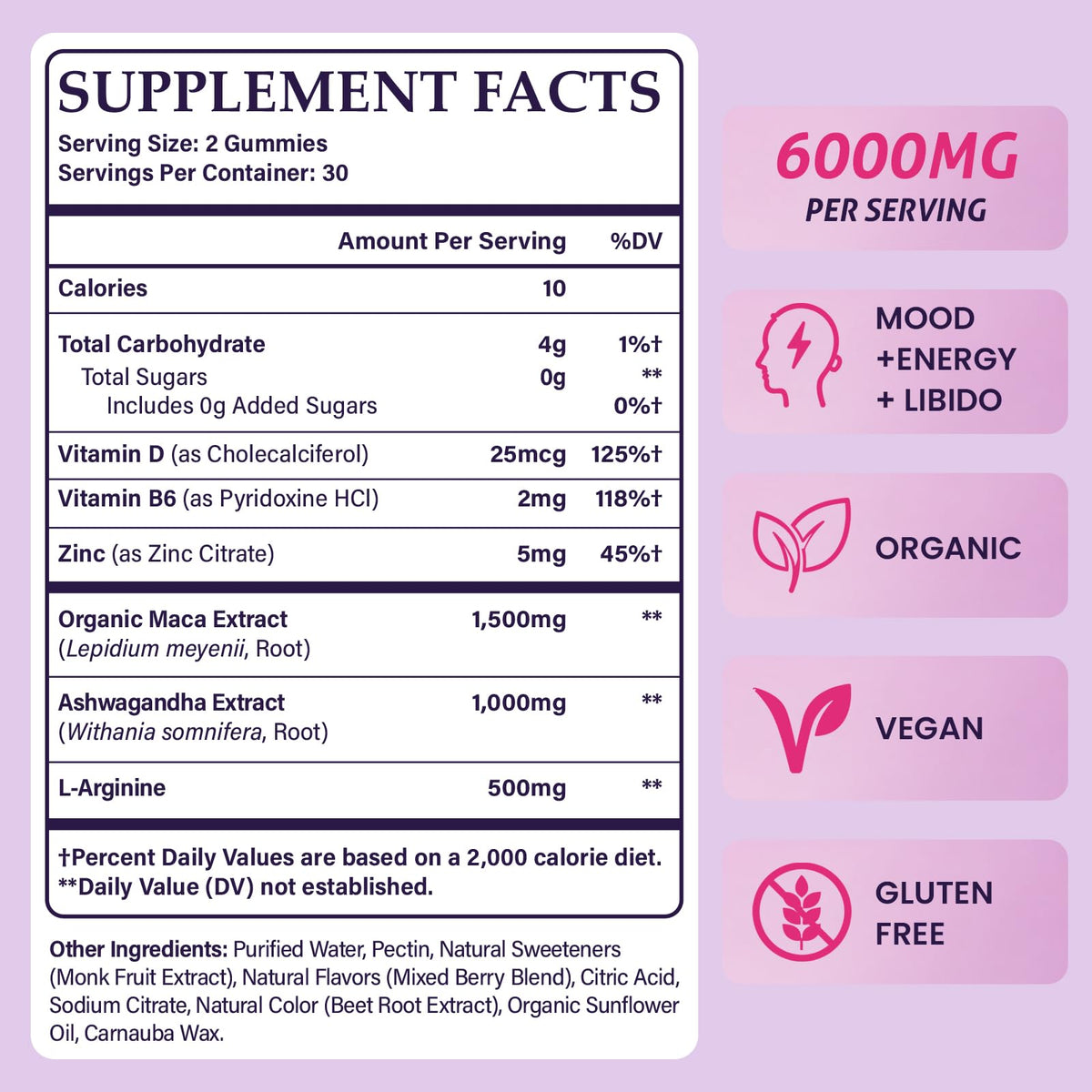 Gummies Tbivfller, étiquette avec informations nutritionnelles
