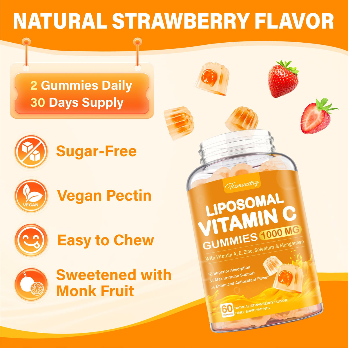 Gummies Tcemundry à la vitamine C 1000mg, en gros plan