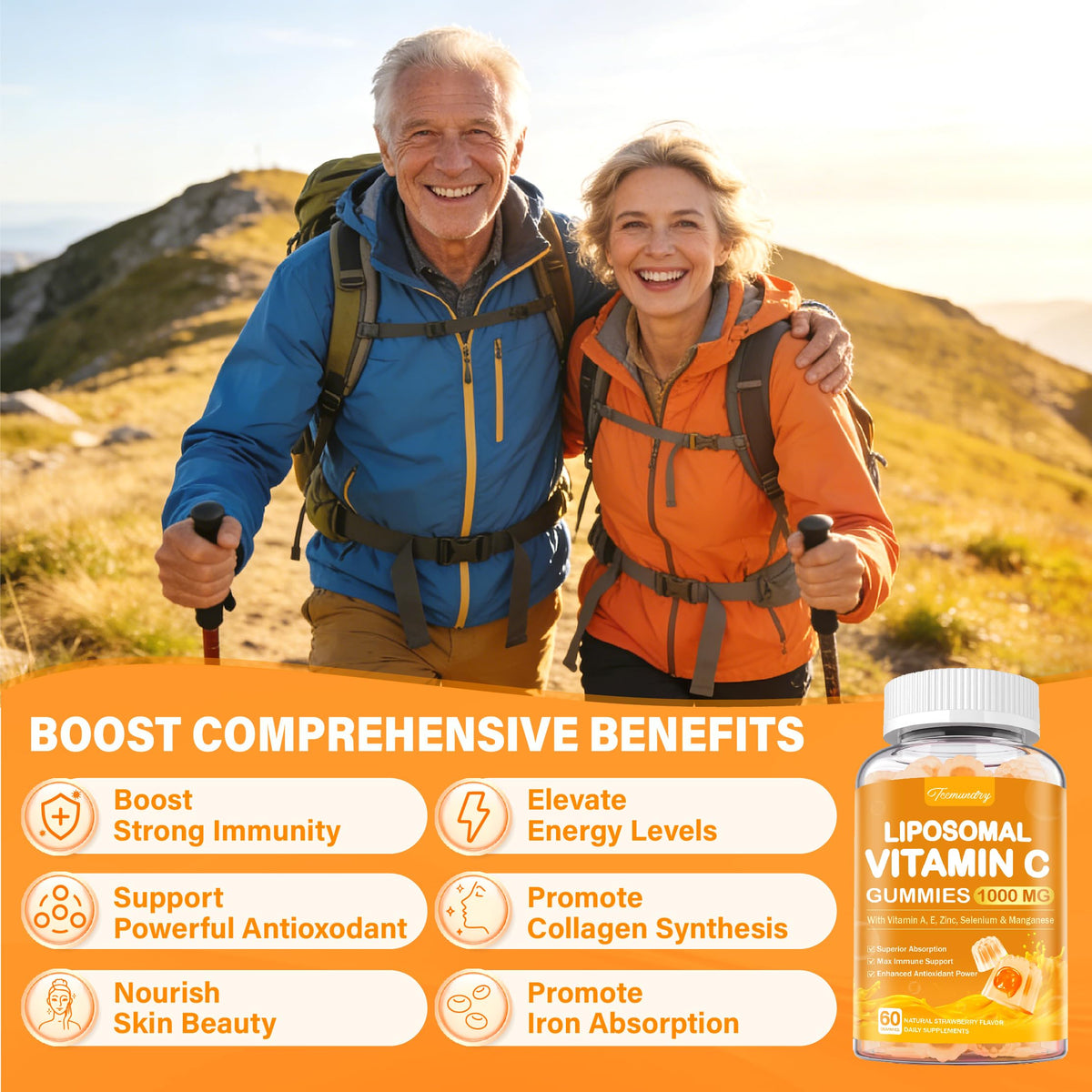 Gummies Tcemundry à la vitamine C 1000mg, présentation sur une table