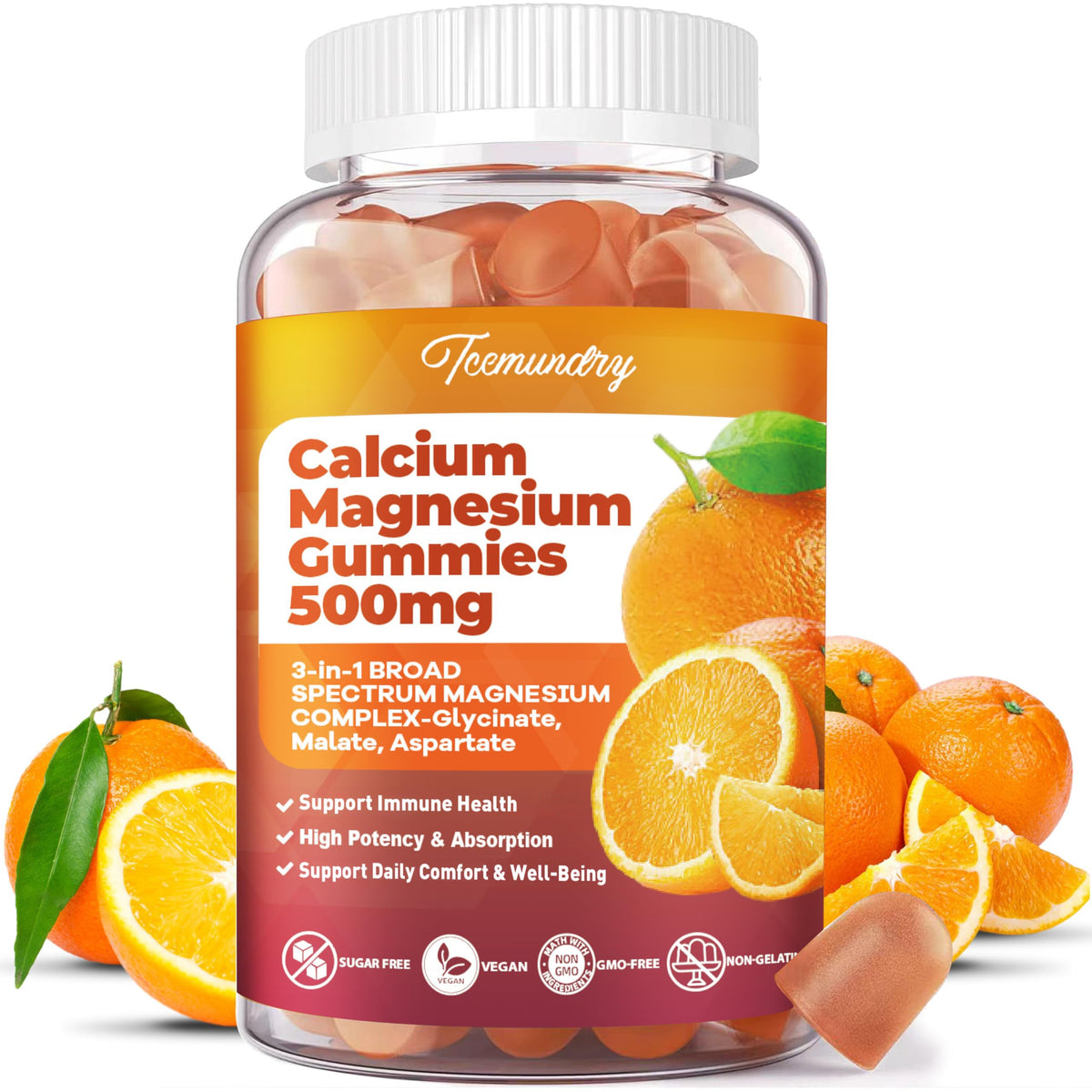 Gummies Tcemundry Calcium Magnésium 600 mg avec vitamine D3 et K2, vue de face