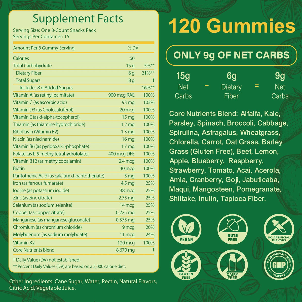 Gummies Tecepec, ingrédients naturels sur l'emballage