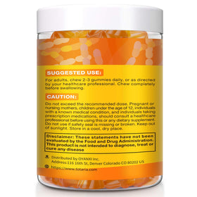 Gummies Totaria 15-en-1 sur une table avec des fruits