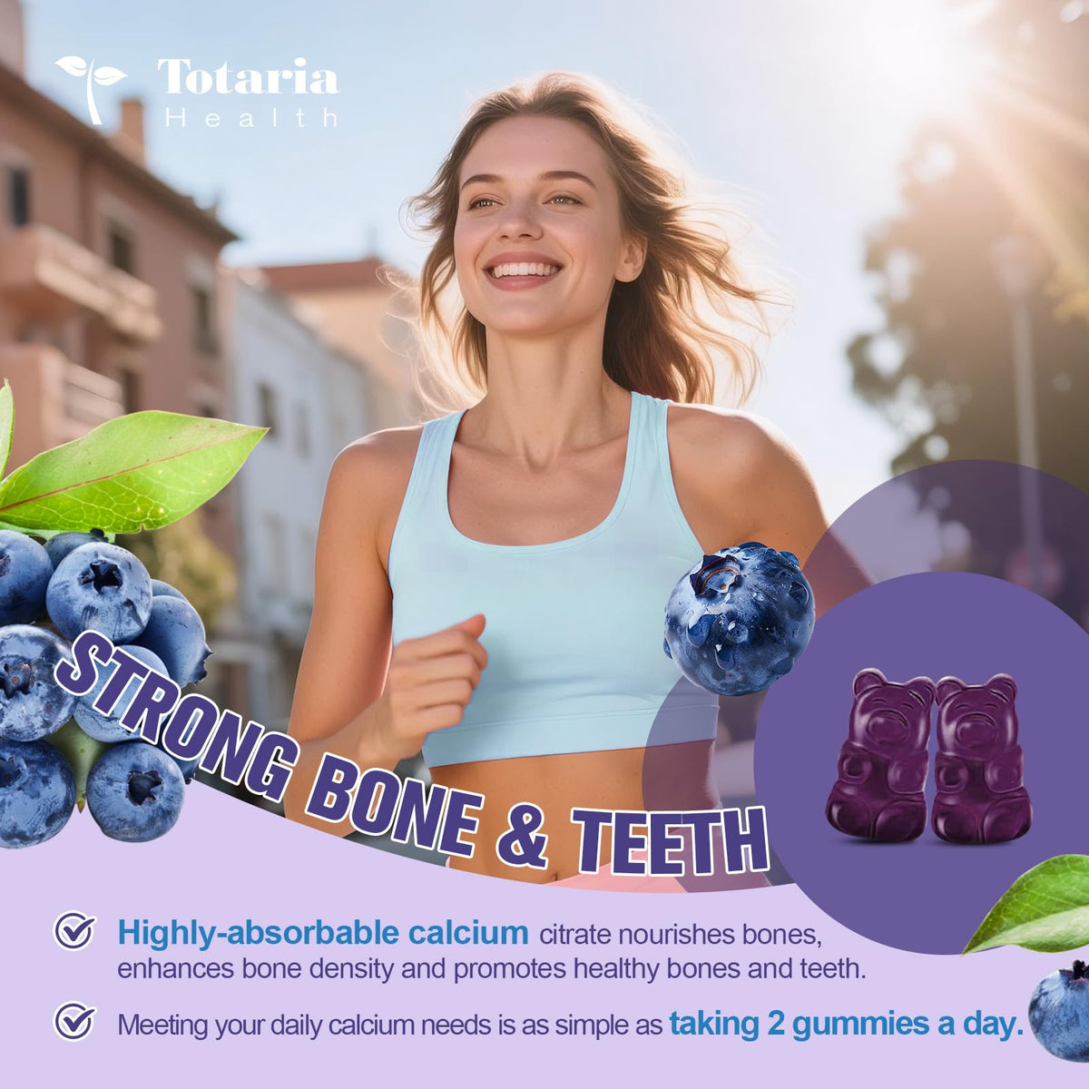Gummies Totaria avec des ingrédients naturels en arrière-plan