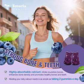 Gummies Totaria avec des ingrédients naturels en arrière-plan