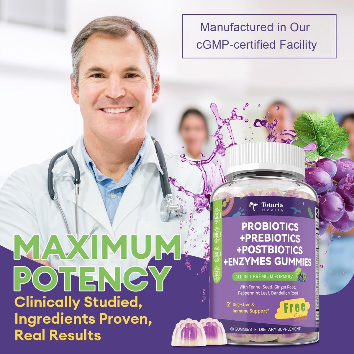 Gummies Totaria avec étiquette détaillant les ingrédients