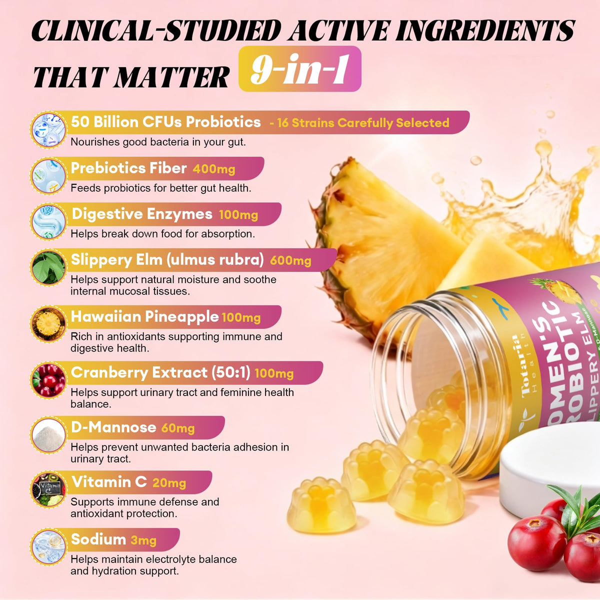 Gummies Totaria avec étiquette visible et informations nutritionnelles