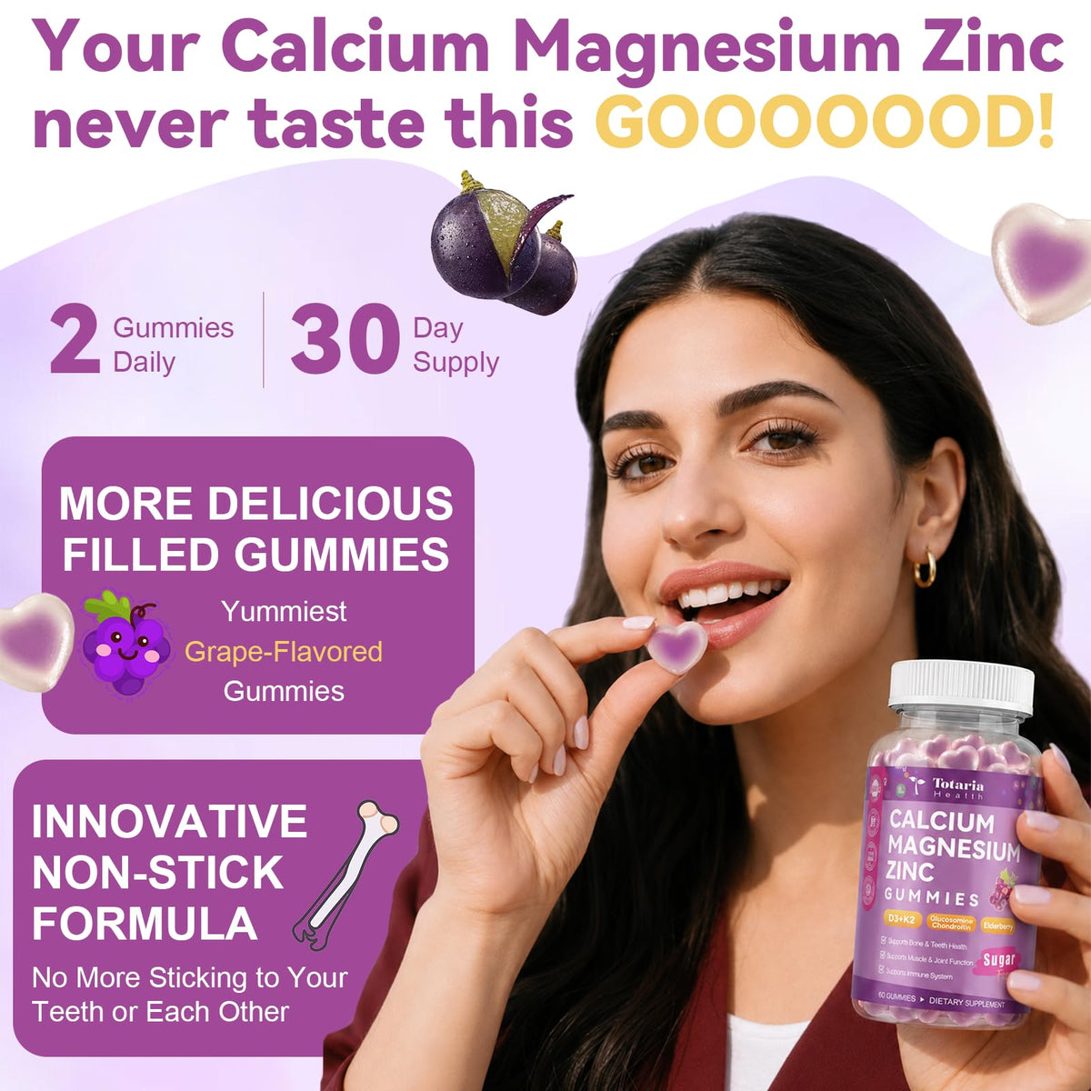 Gummies Totaria Calcium Magnésium Zinc 1200 mg, en portion