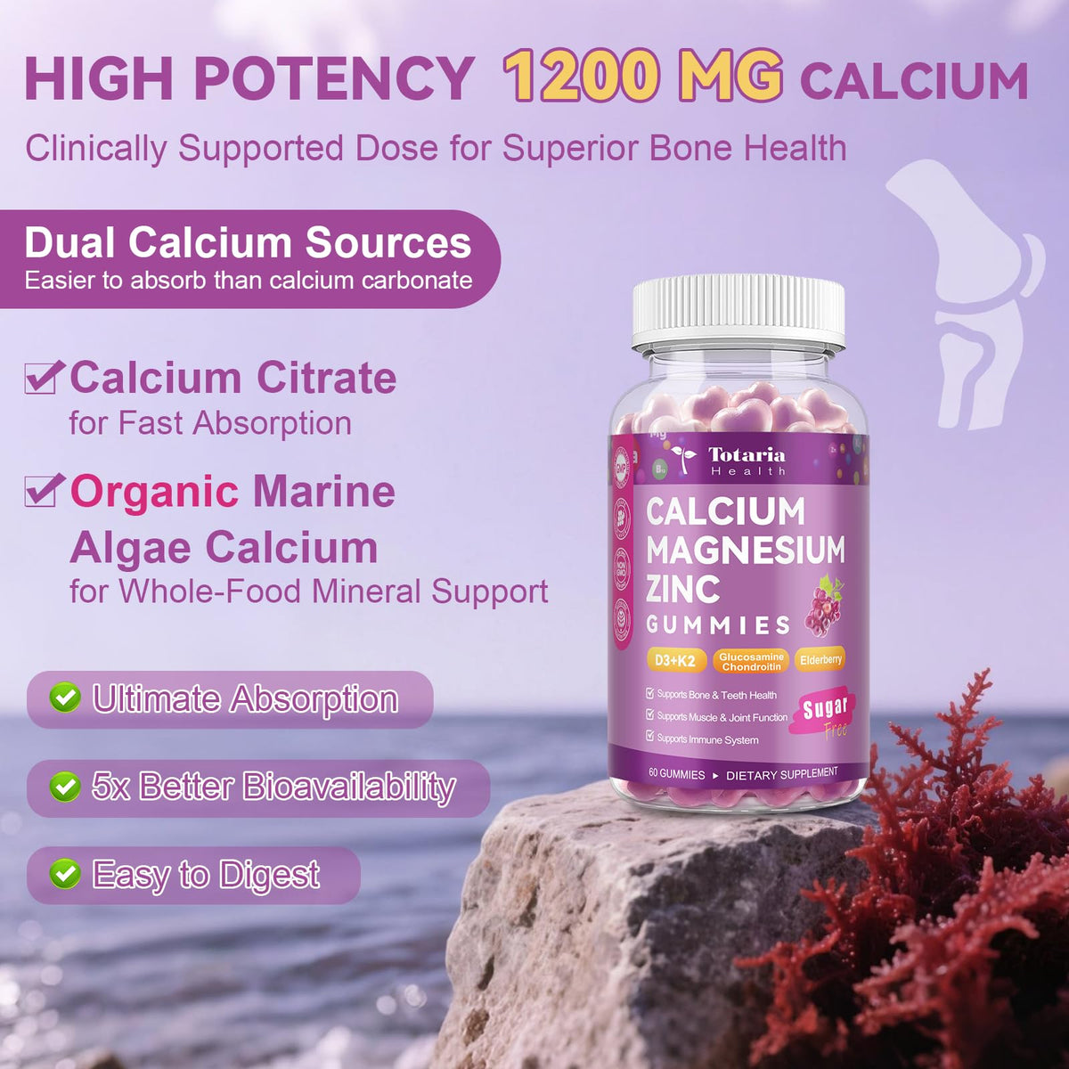 Gummies Totaria Calcium Magnésium Zinc 1200 mg, vue de côté
