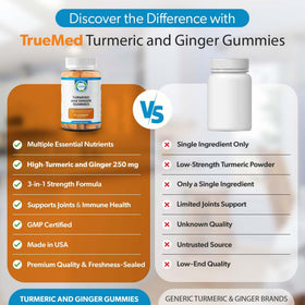 Gummies TRUEMED au curcuma et gingembre, présentation en environnement naturel