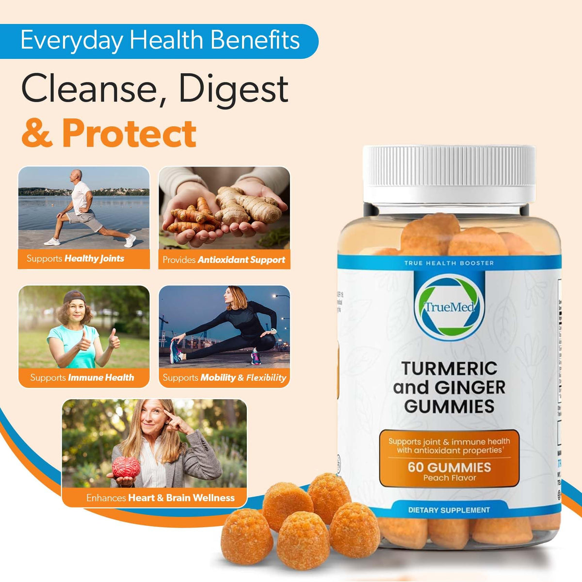 Gummies TRUEMED au curcuma et gingembre, prise en main