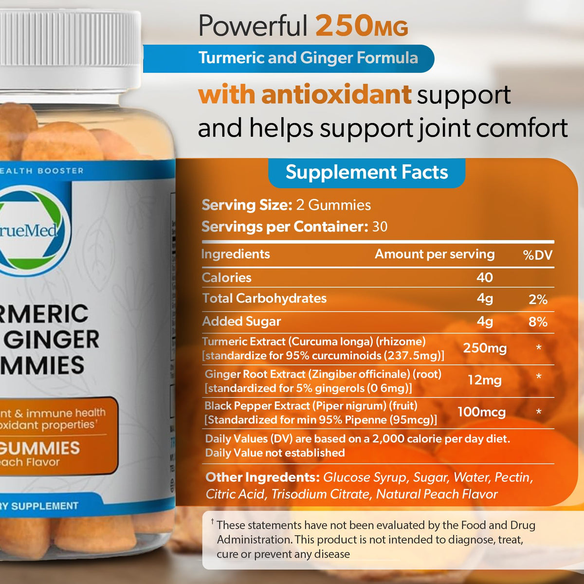 Gummies TRUEMED au curcuma et gingembre, vue de côté
