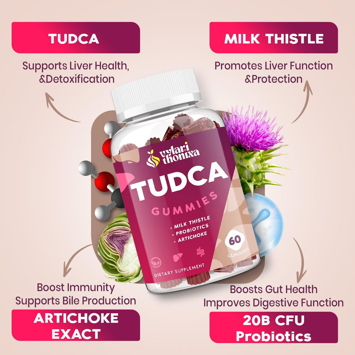 Gummies TUDCA Vylarithonixa, vue de côté