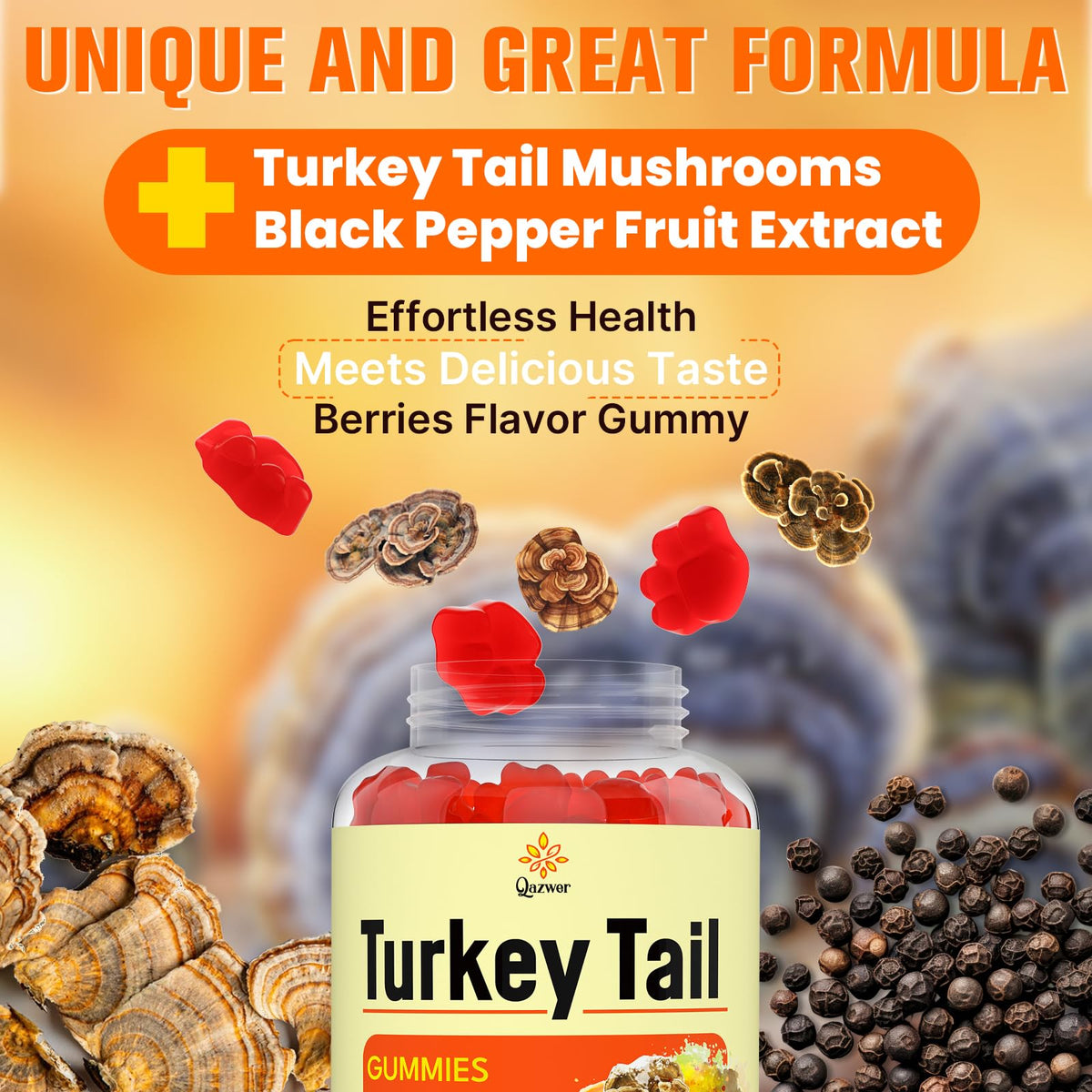 Gummies Turkey Tail de Qazwer dans une main