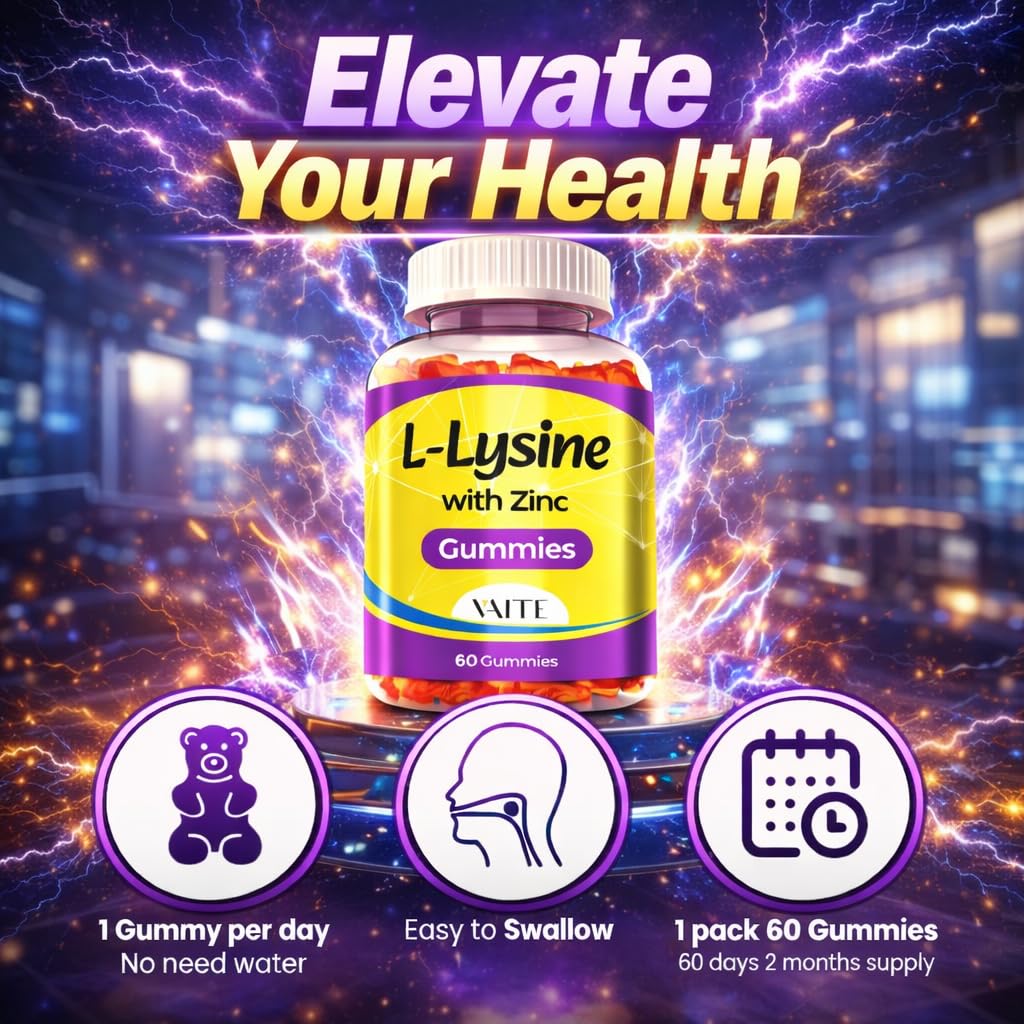 Gummies VAITE de L-Lysine 1000mg avec Zinc, étiquette du produit