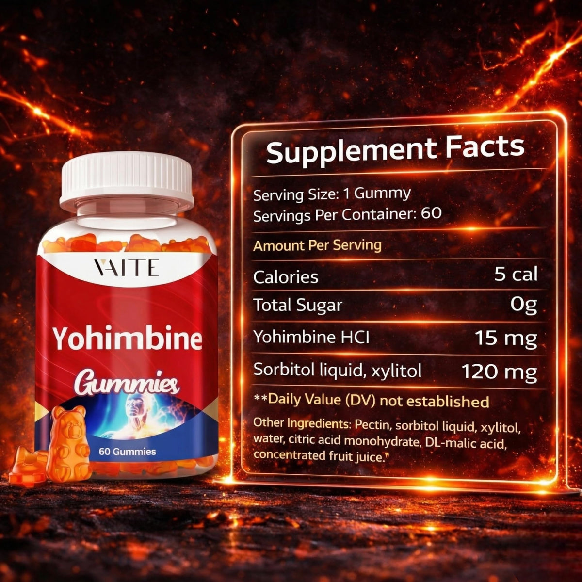 Gummies VAITE Yohimbine HCl 15mg avec une main