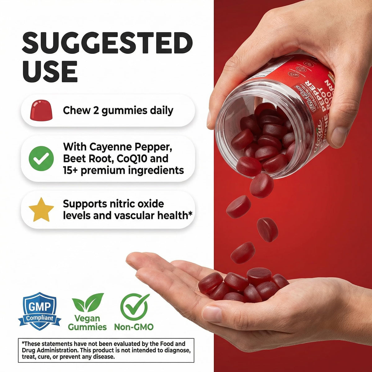Gummies VasoEase à côté d'un verre d'eau