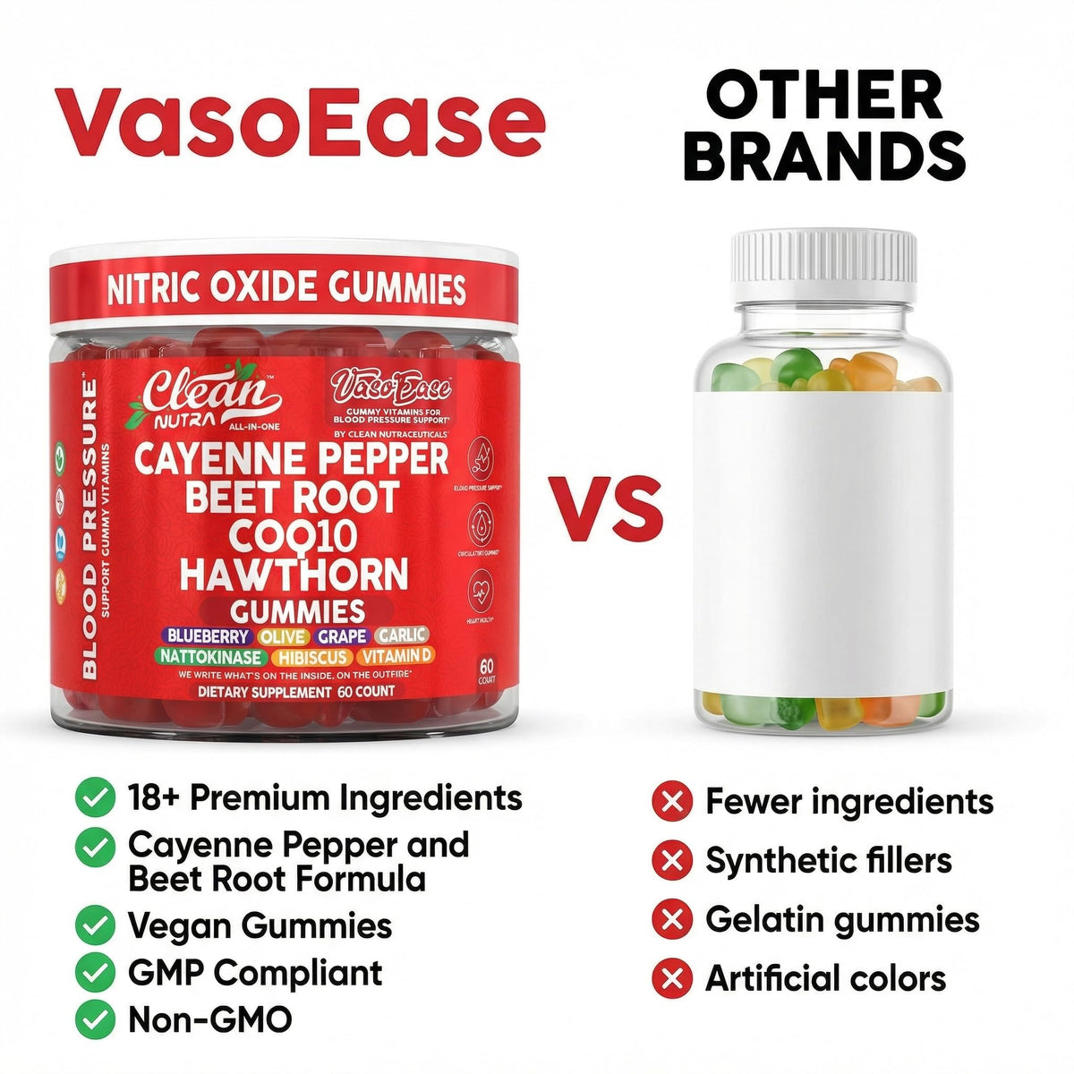 Gummies VasoEase avec un fond en bois naturel