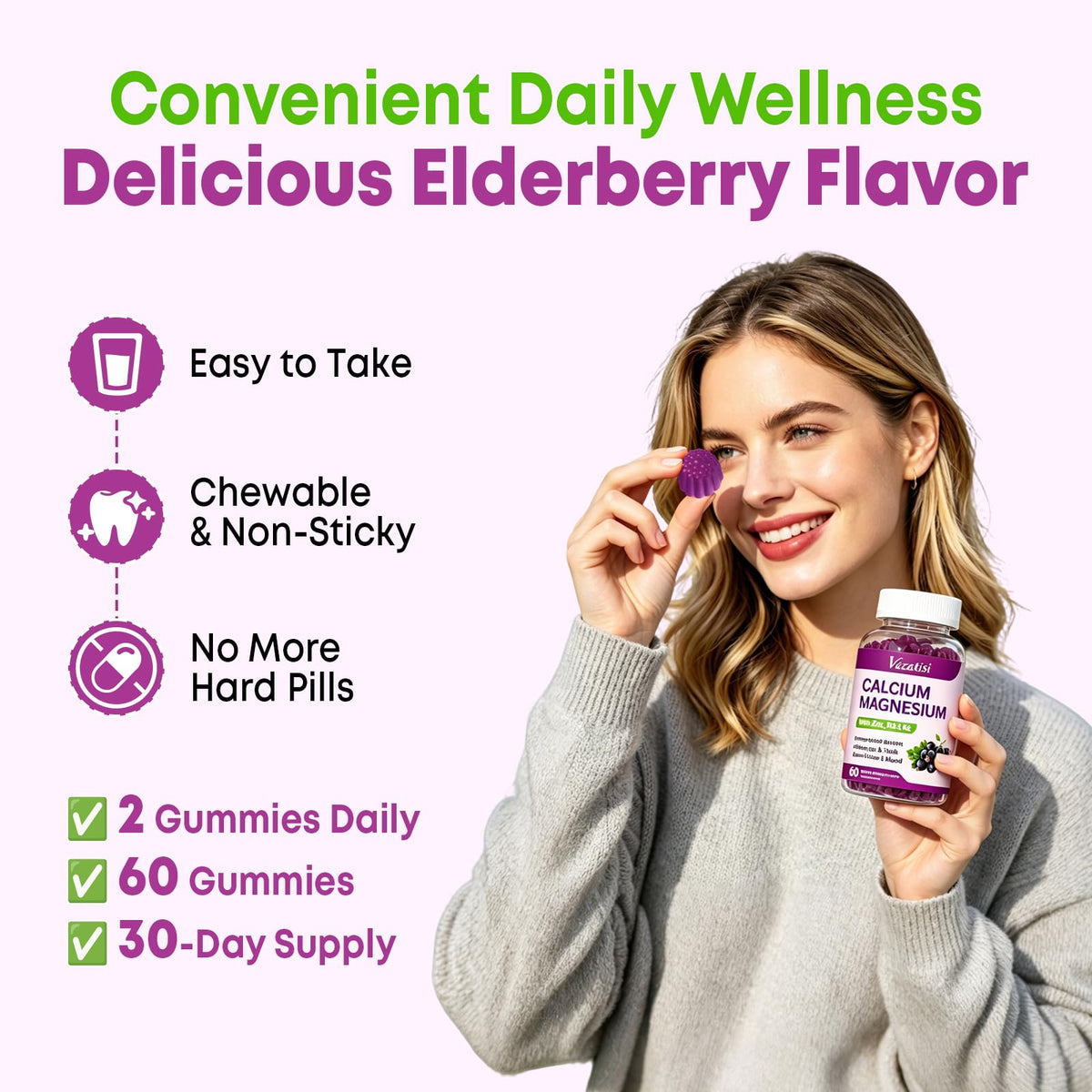 Gummies Vazatisi avec des nutriments essentiels listés à côté