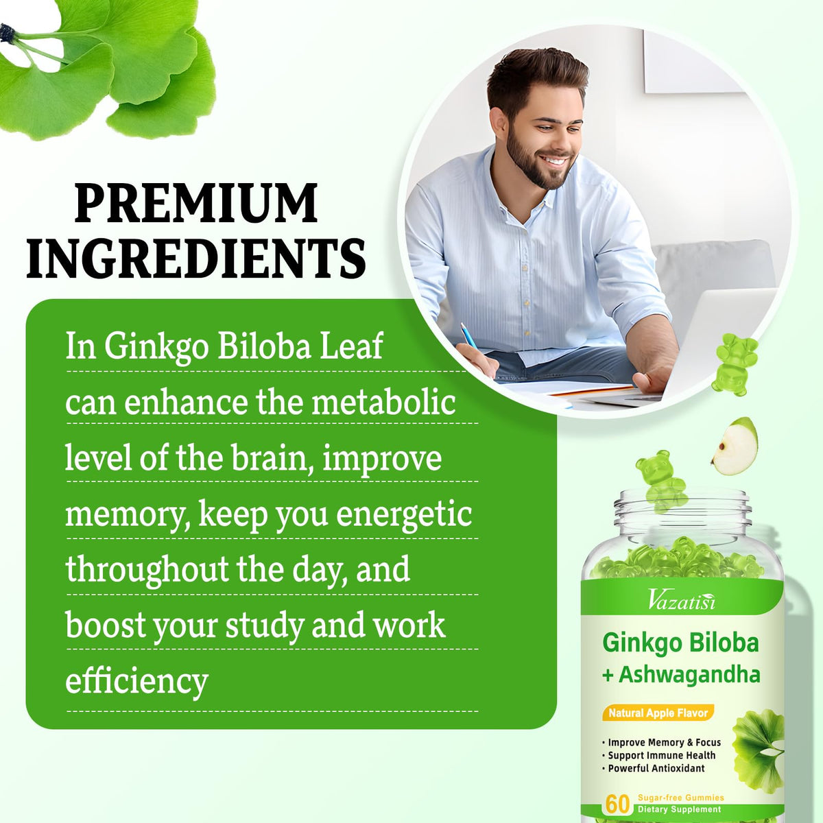 Gummies Vazatisi Ginkgo Biloba 240mg avec main tenant une gélule