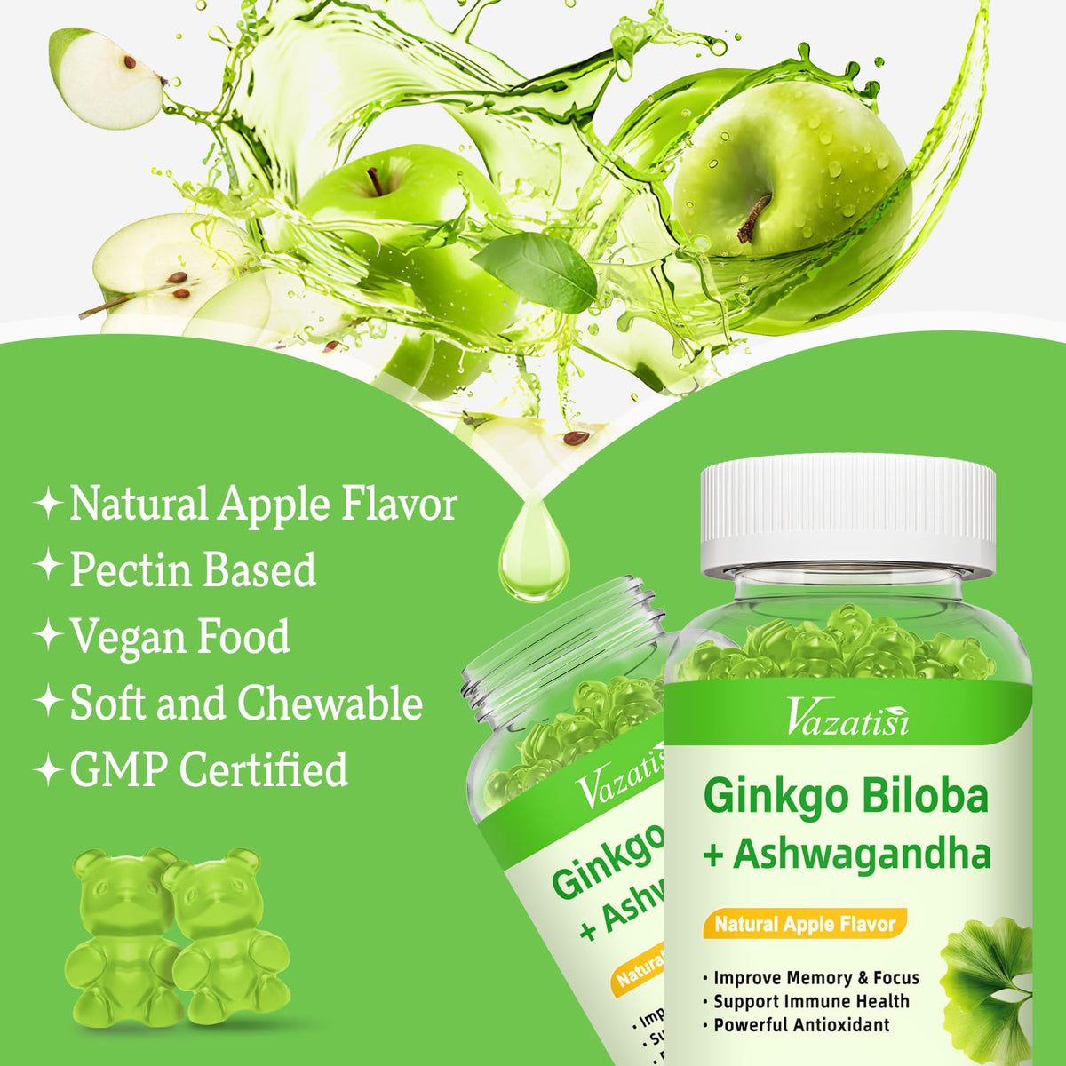 Gummies Vazatisi Ginkgo Biloba 240mg sur une assiette