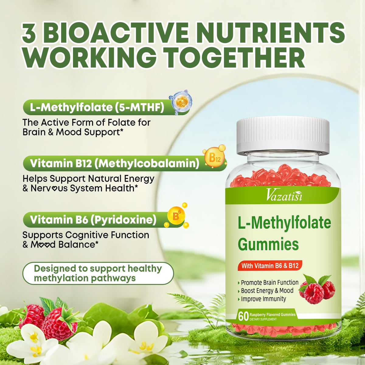 Gummies Vazatisi L-Méthylfolate avec des fruits frais