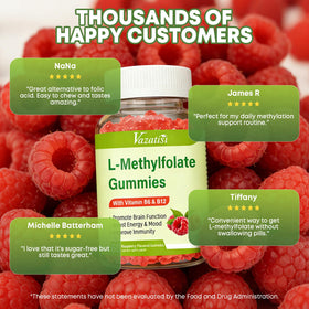 Gummies Vazatisi L-Méthylfolate avec un fond coloré