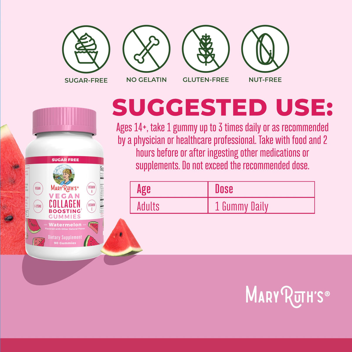 Gummies Vegan Collagène MARYRUTH'S en gros plan sur le goût pastèque