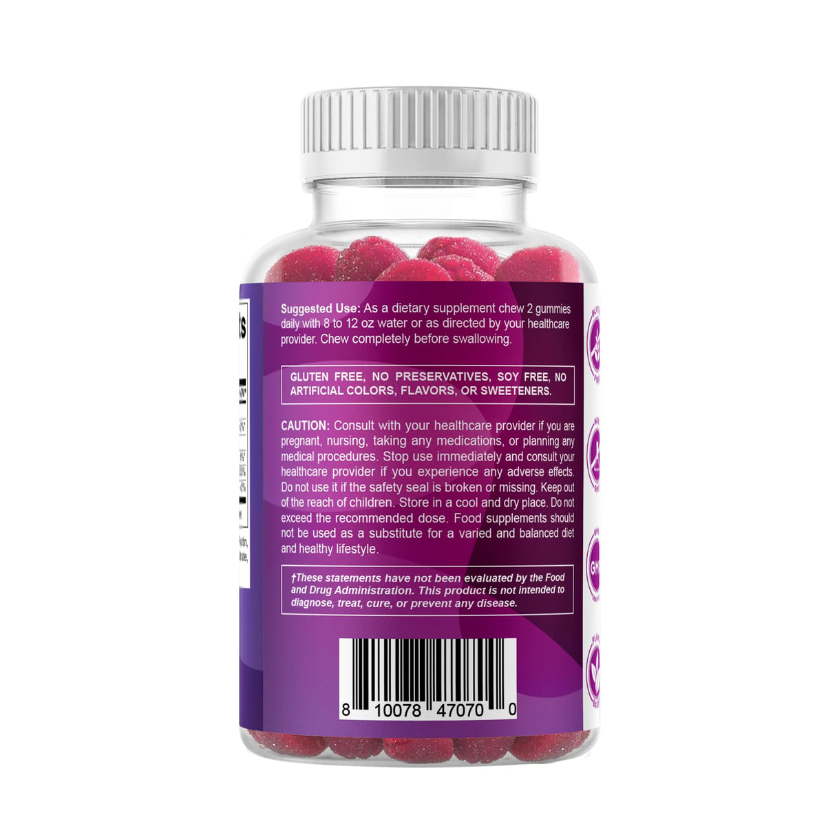 Gummies Vegan Vitamatic Biotine Framboise sur fond blanc