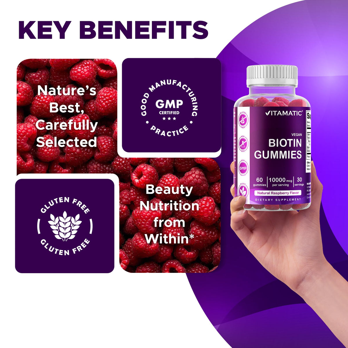 Gummies Vegan Vitamatic Framboise avec une prise de vue rapprochée