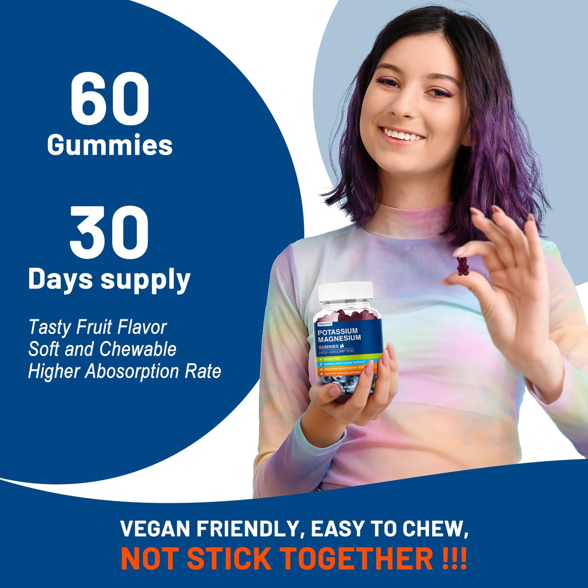 Gummies Vegavero Potassium et Magnésium avec étiquette nutritionnelle