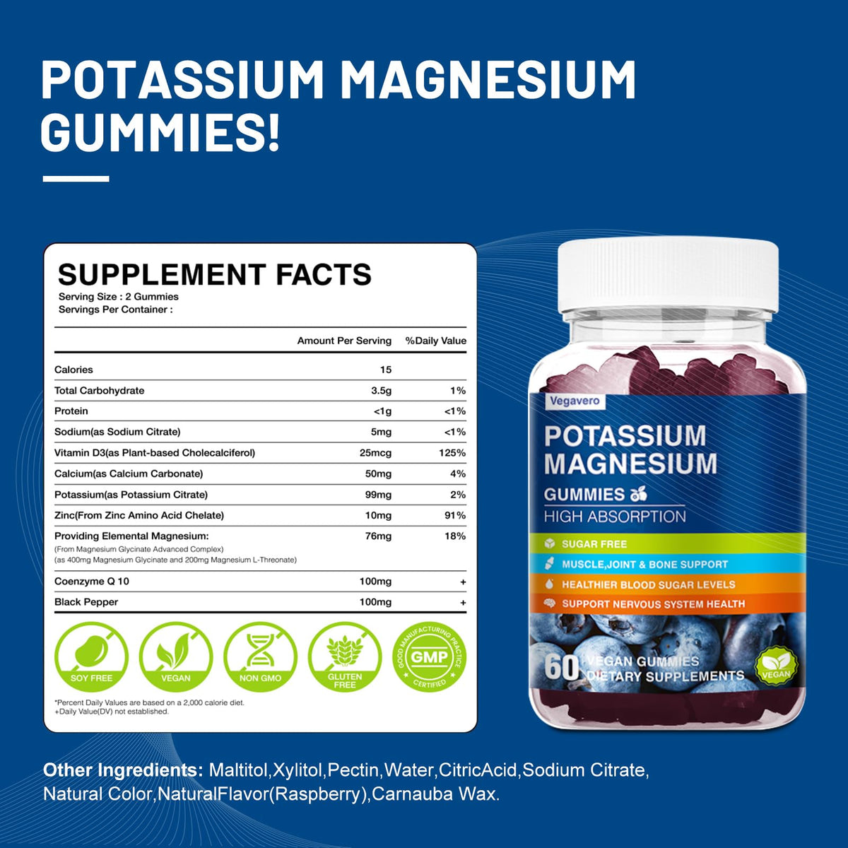 Gummies Vegavero Potassium et Magnésium avec fruits frais