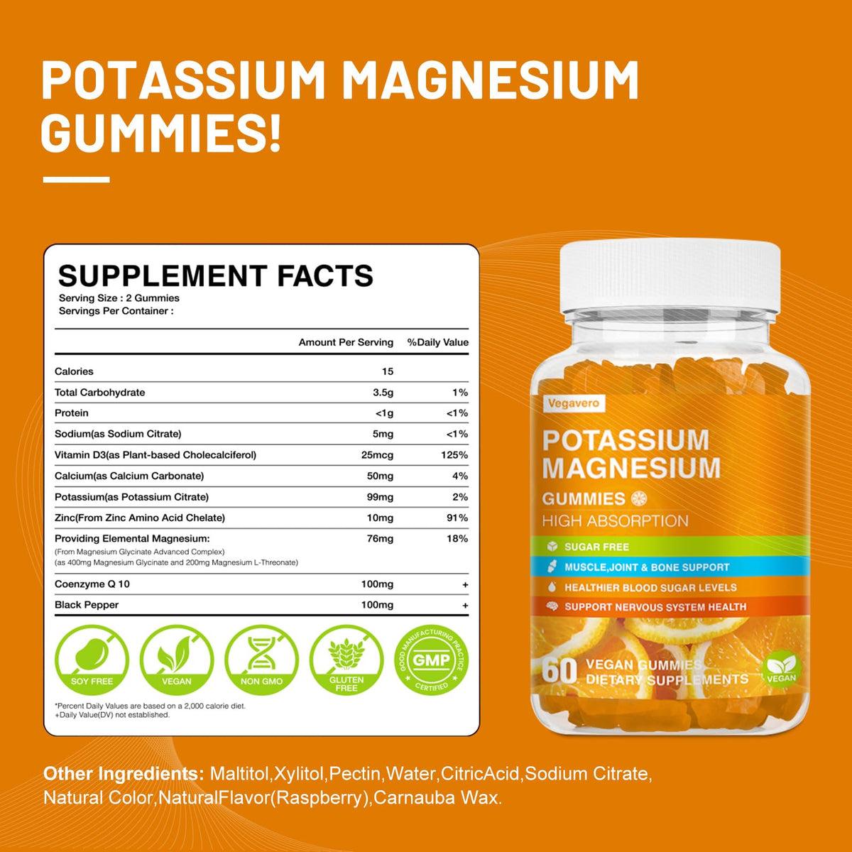 Gummies Vegavero Potassium et Magnésium dans une main