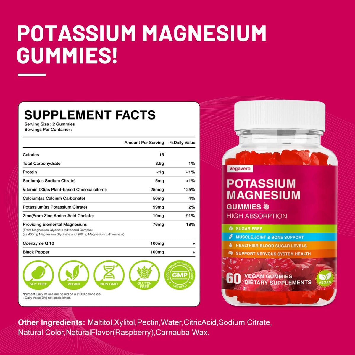 Gummies Vegavero Potassium Magnésium avec fruits en arrière-plan