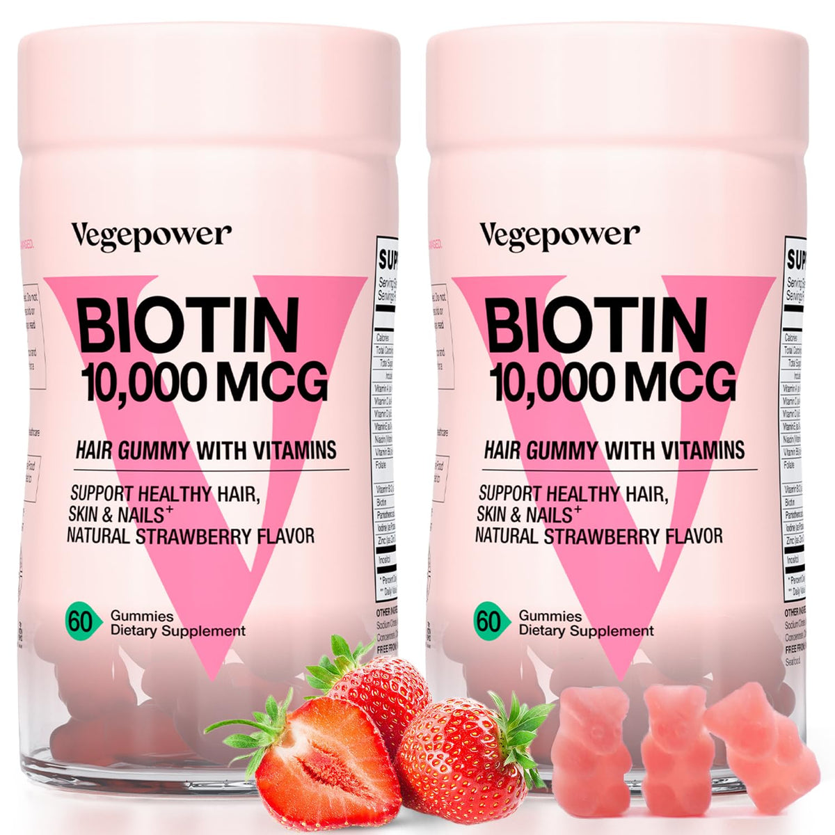 Gummies VEGEPOWER 10000mcg Biotine fraise face avant