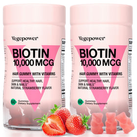 Gummies VEGEPOWER 10000mcg Biotine fraise face avant