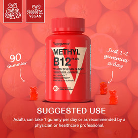 Gummies VEGEPOWER B12 D3 en gros plan sur une table