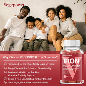 Gummies VEGEPOWER sur une table avec des fruits