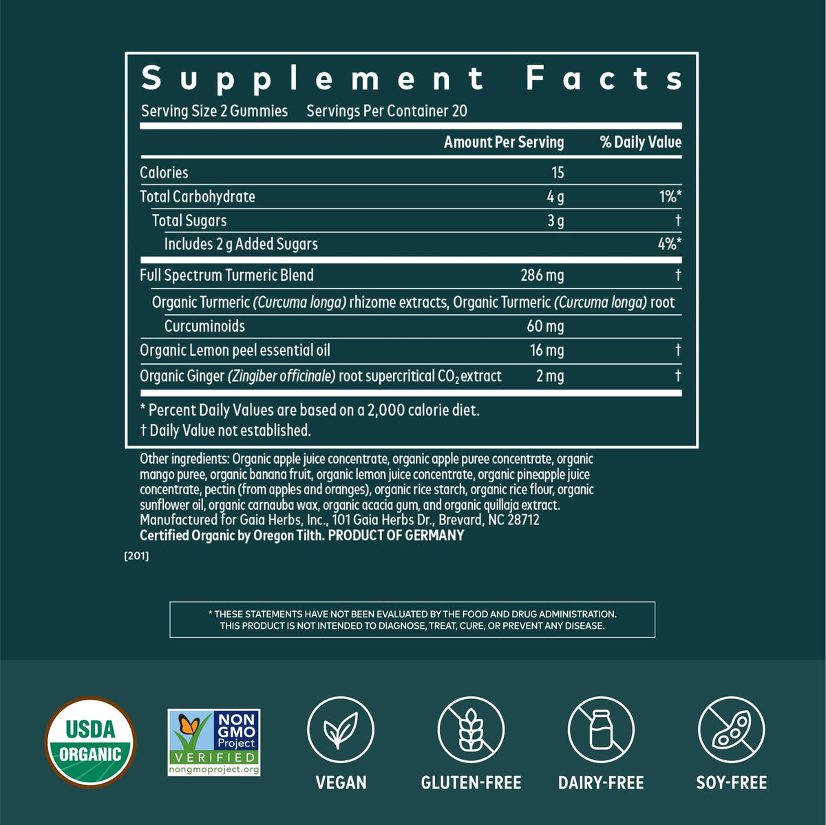 Gummies végétales Gaia Herbs Curcuma Suprême avec racine de curcuma
