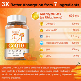 Gummies Vemluta CoQ10 avec Omega-3 et Magnésium en gros plan
