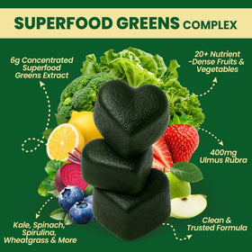 Gummies VerdiGusto Superfood Greens avec une main tenant deux gummies