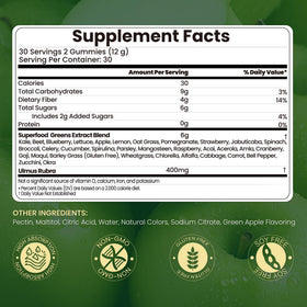 Gummies VerdiGusto Superfood Greens sur une table avec des fruits