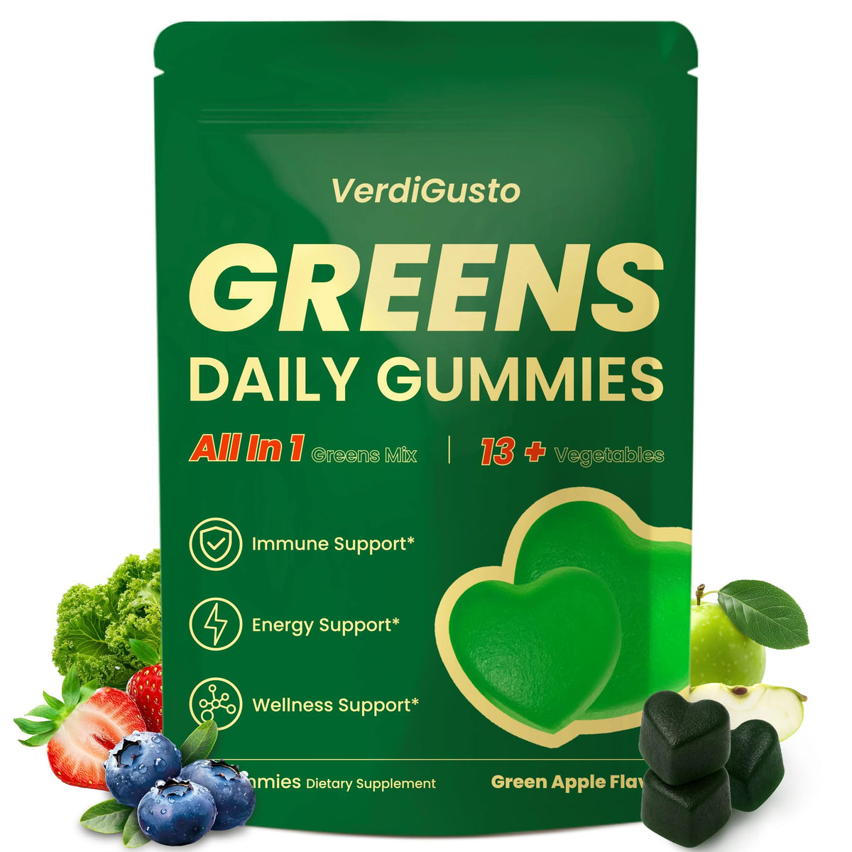 Gummies VerdiGusto Superfood Greens vue de face avec emballage