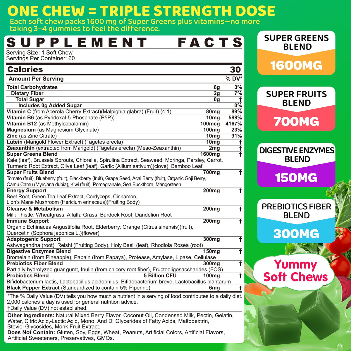 Gummies Verts LILICARE 322g montrant la texture des gommes