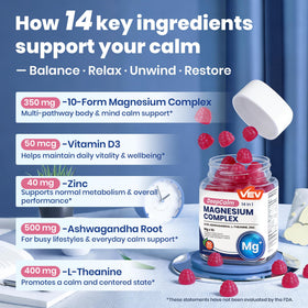 Gummies VEV au magnésium sur une table, mise en scène