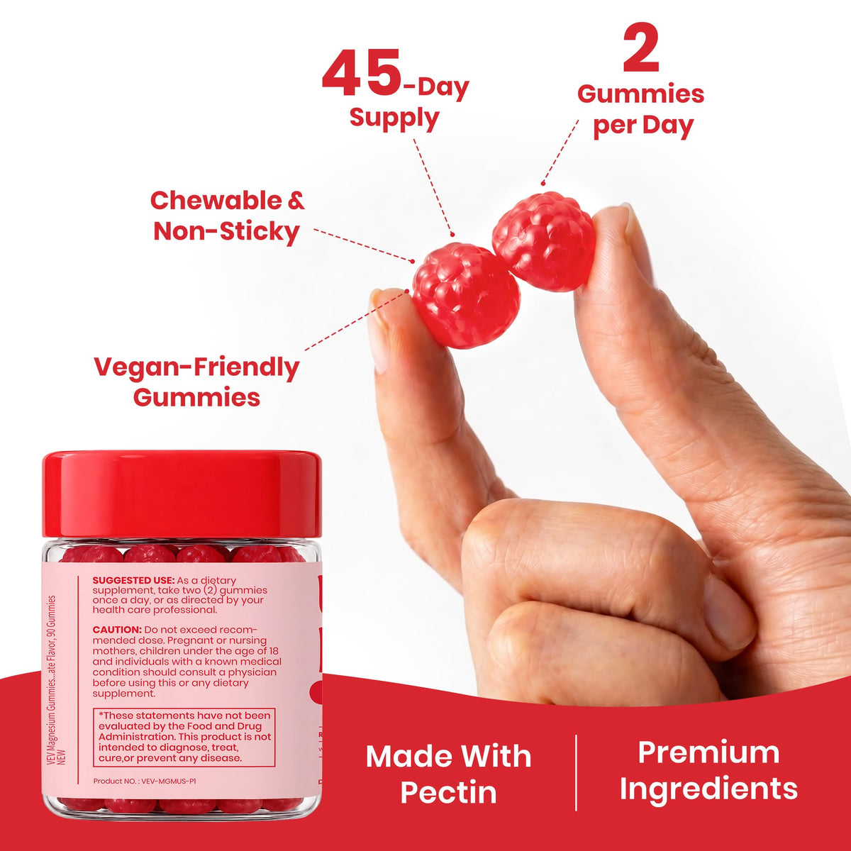 Gummies VEV dans une main montrant leur taille