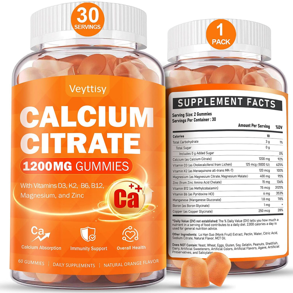 Gummies Veyttisy Calcium 1200 mg avec Vitamine D3, vue de face